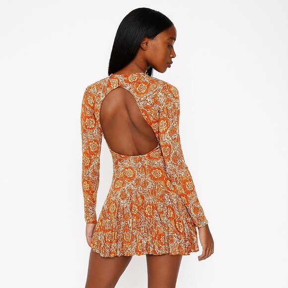 Free People Orange Red Pleated Mini Dress Size Small - Picture 2 of 8